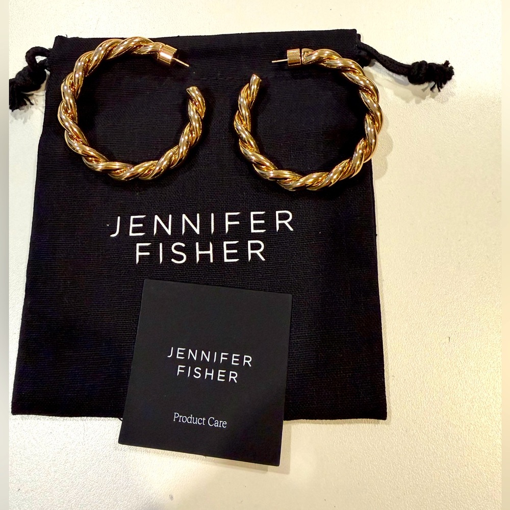 Jennifer Fisher 1.5" Twisted Lilly Hoops Earrings 14K Gold Posts Plated Brass